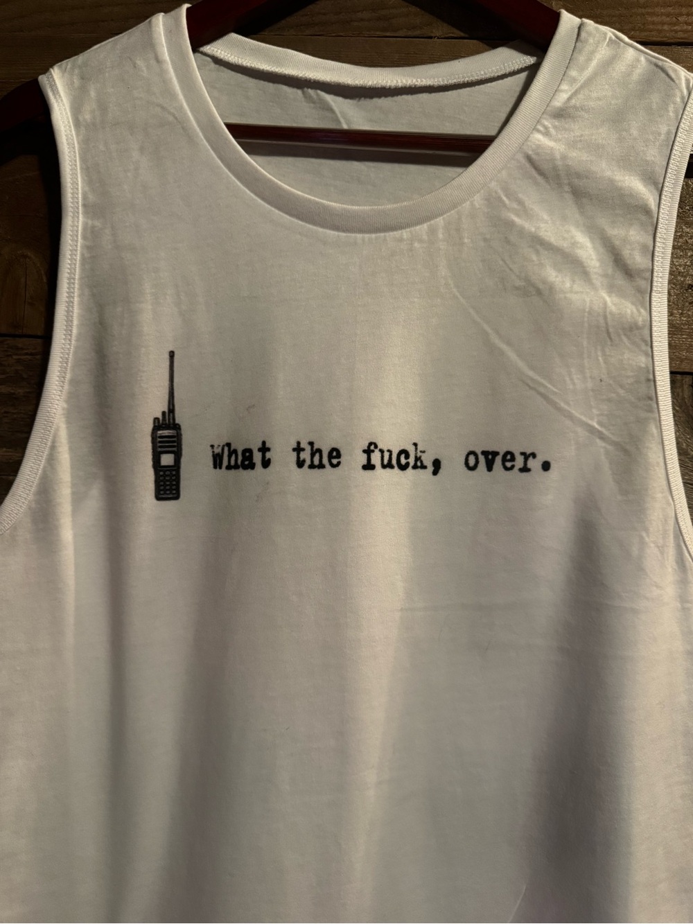 White Tank Top with Black Text Graphic